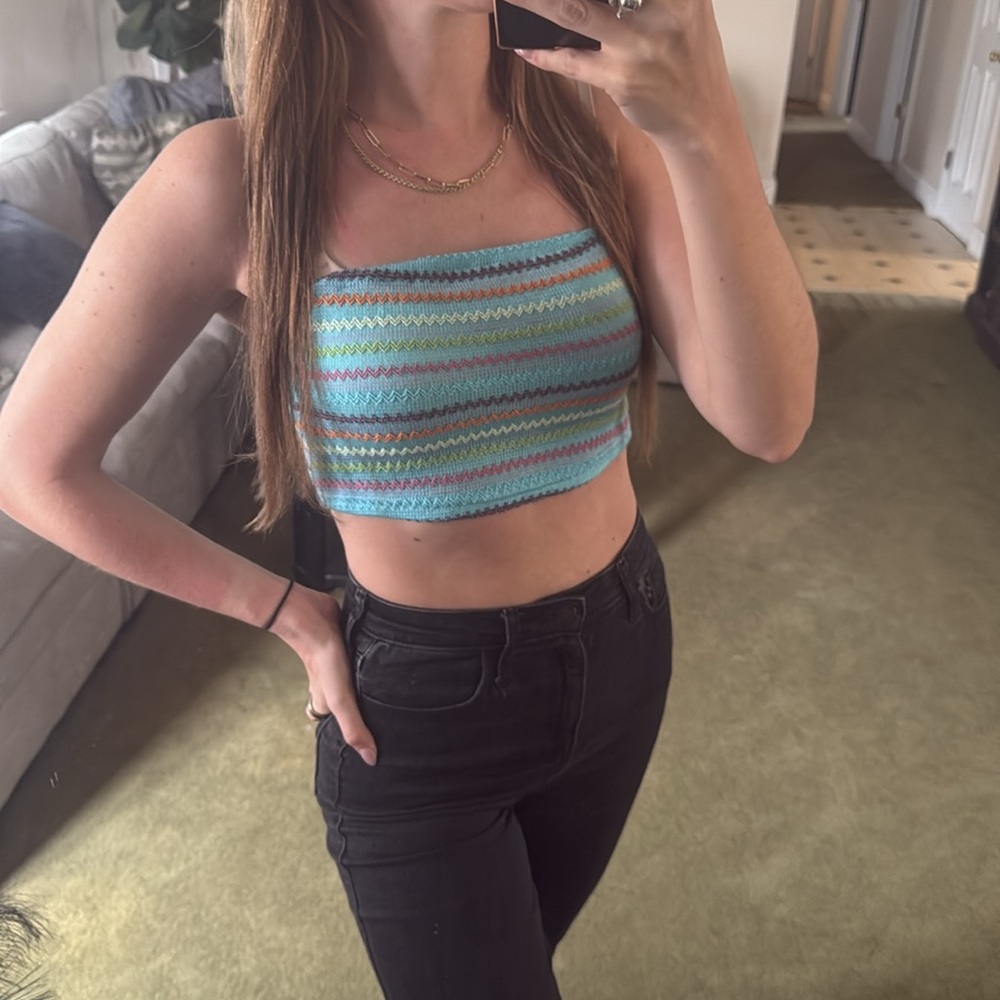 Blue Knit Cropped Tube Top - Picture 3 of 7